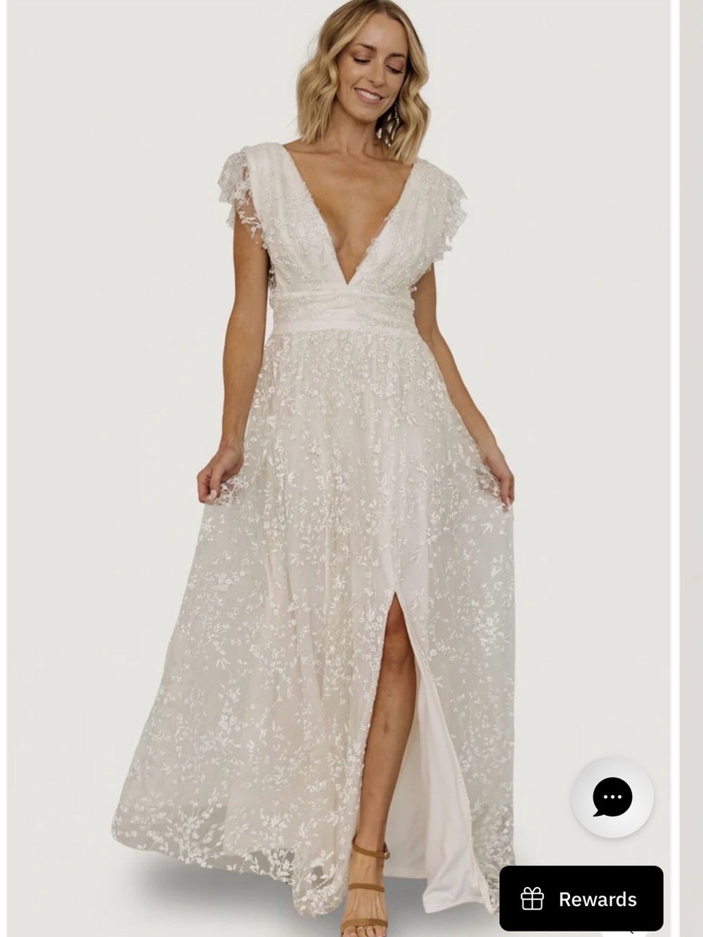 Baltic Born Ivory Floral Lace V-Neck Bridal Gown